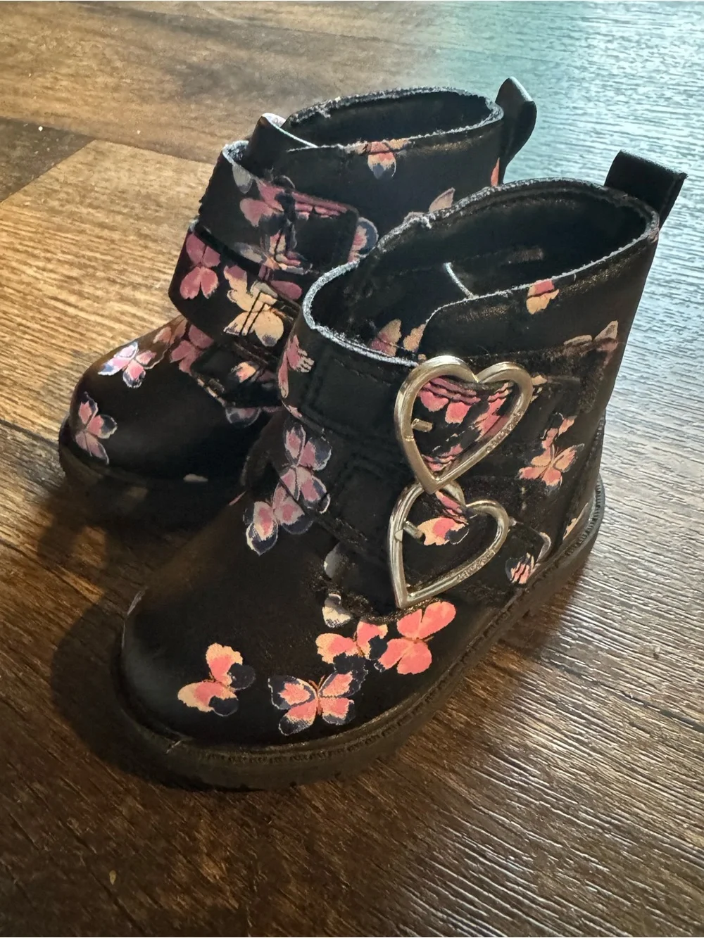 Carter's Black Floral Toddler Boots with Pink Accents